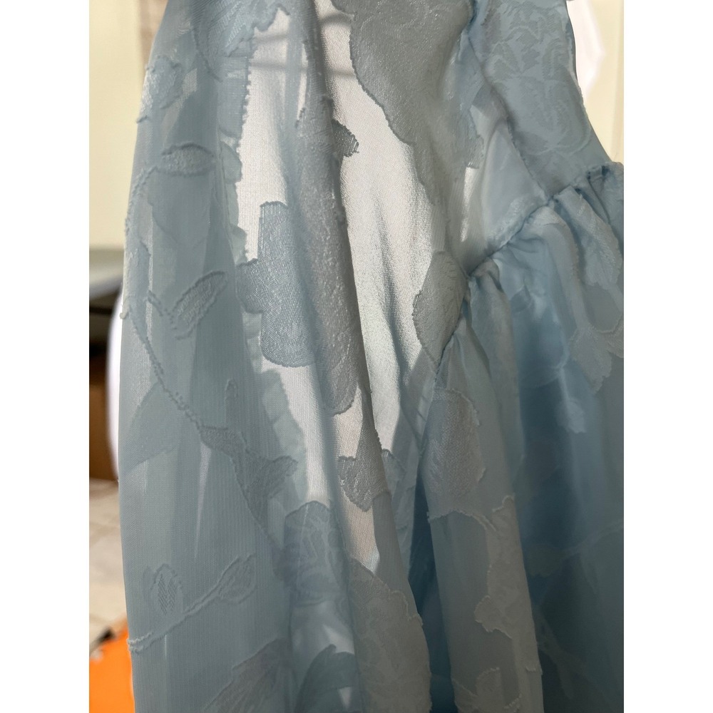 White House Black Market Blouse Womens XL Light Blue Excellent Floral Burn-Out - Picture 12 of 15